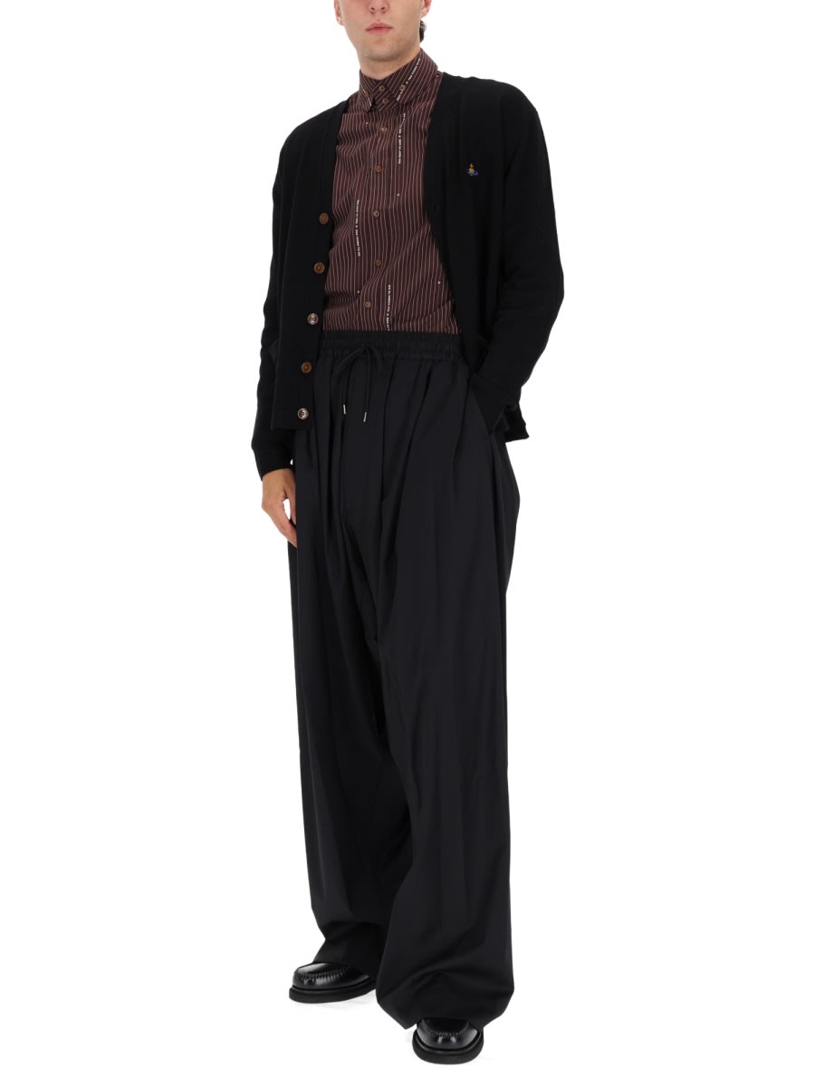 Vivienne Westwood Black V Neck Cardigan With Orb Embroidery In Cotton And Cashmere