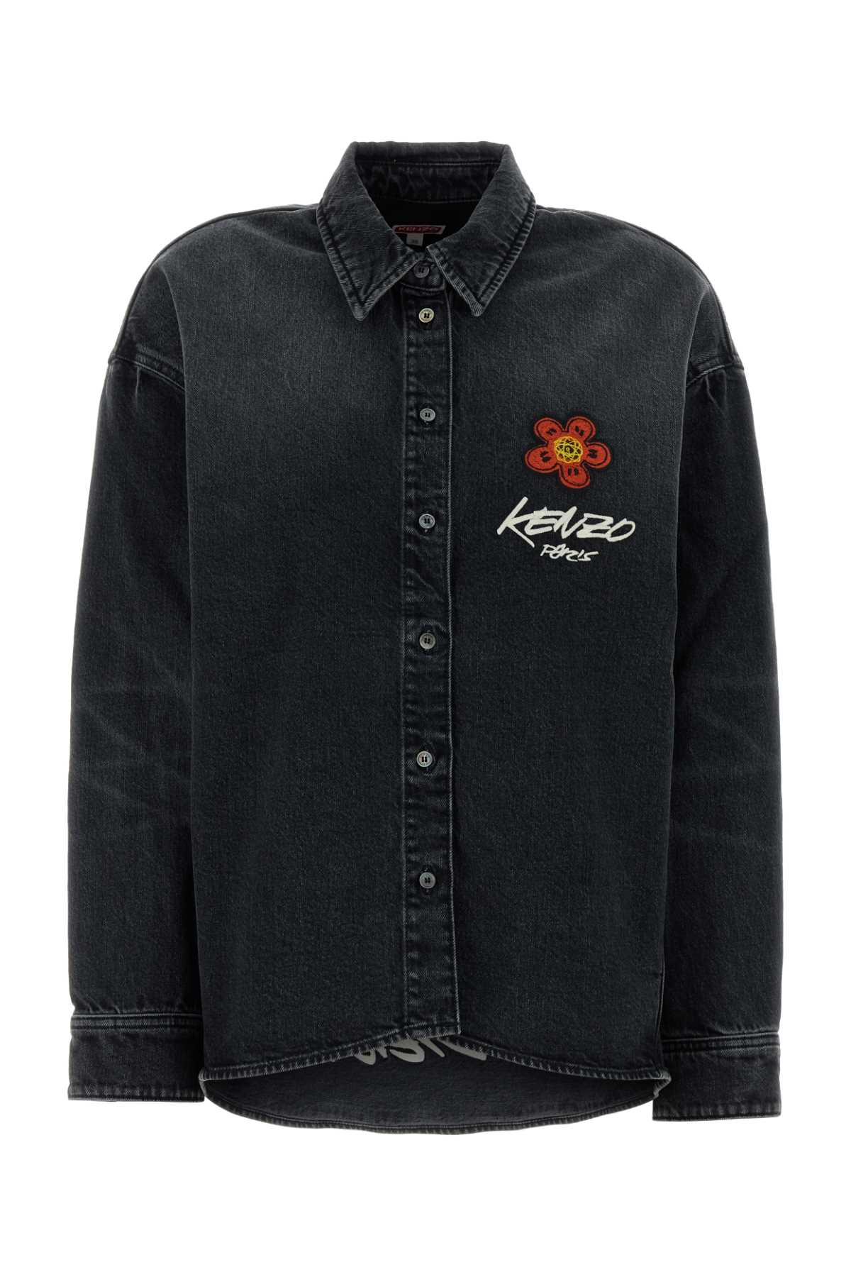 Kenzo Women Black Stretch Denim Shirt In Black