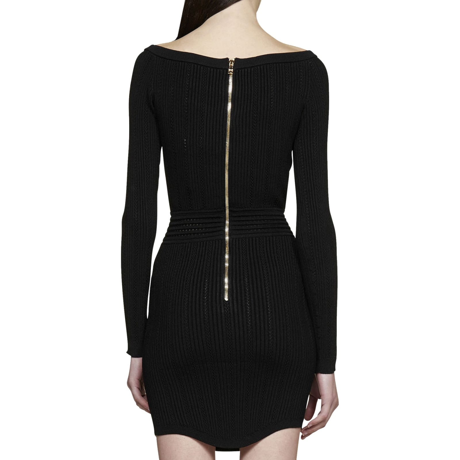 Shop Balmain Mini Knitted Dress In Black