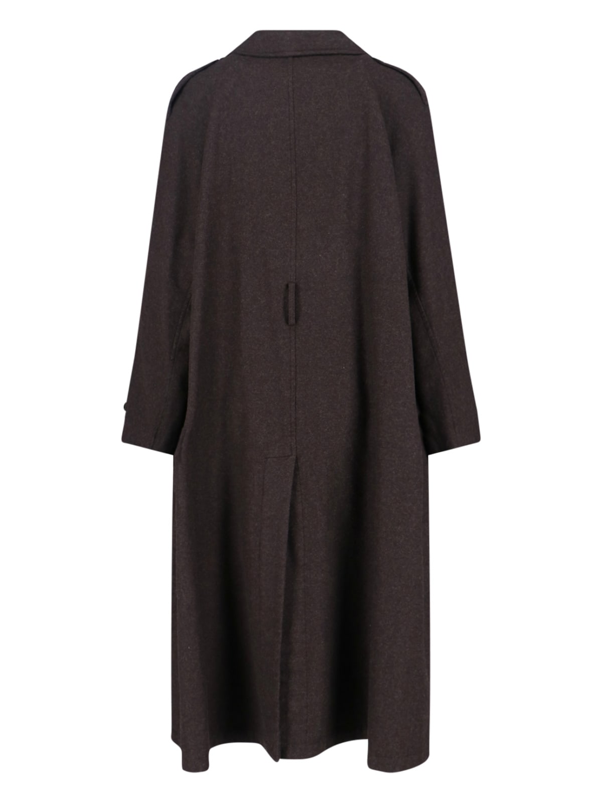 Aspesi Long High Collar Jacket With Belted Waist In Brown