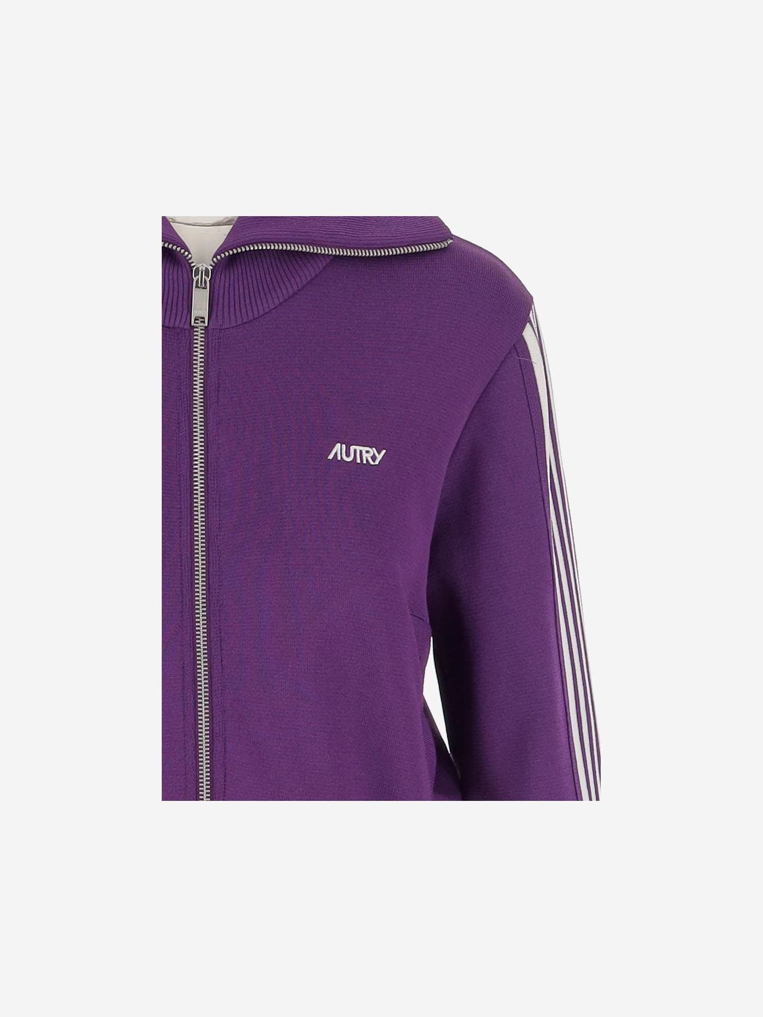 Autry Cropped Tennis-style Jacket With Contrasting Stripes And Logo In Purple