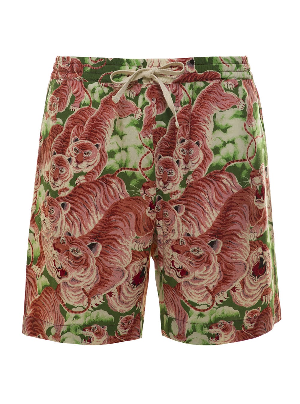 Pence Multicolor Drawstring Shorts With All-over Tiger Print In Viscose Blend Man