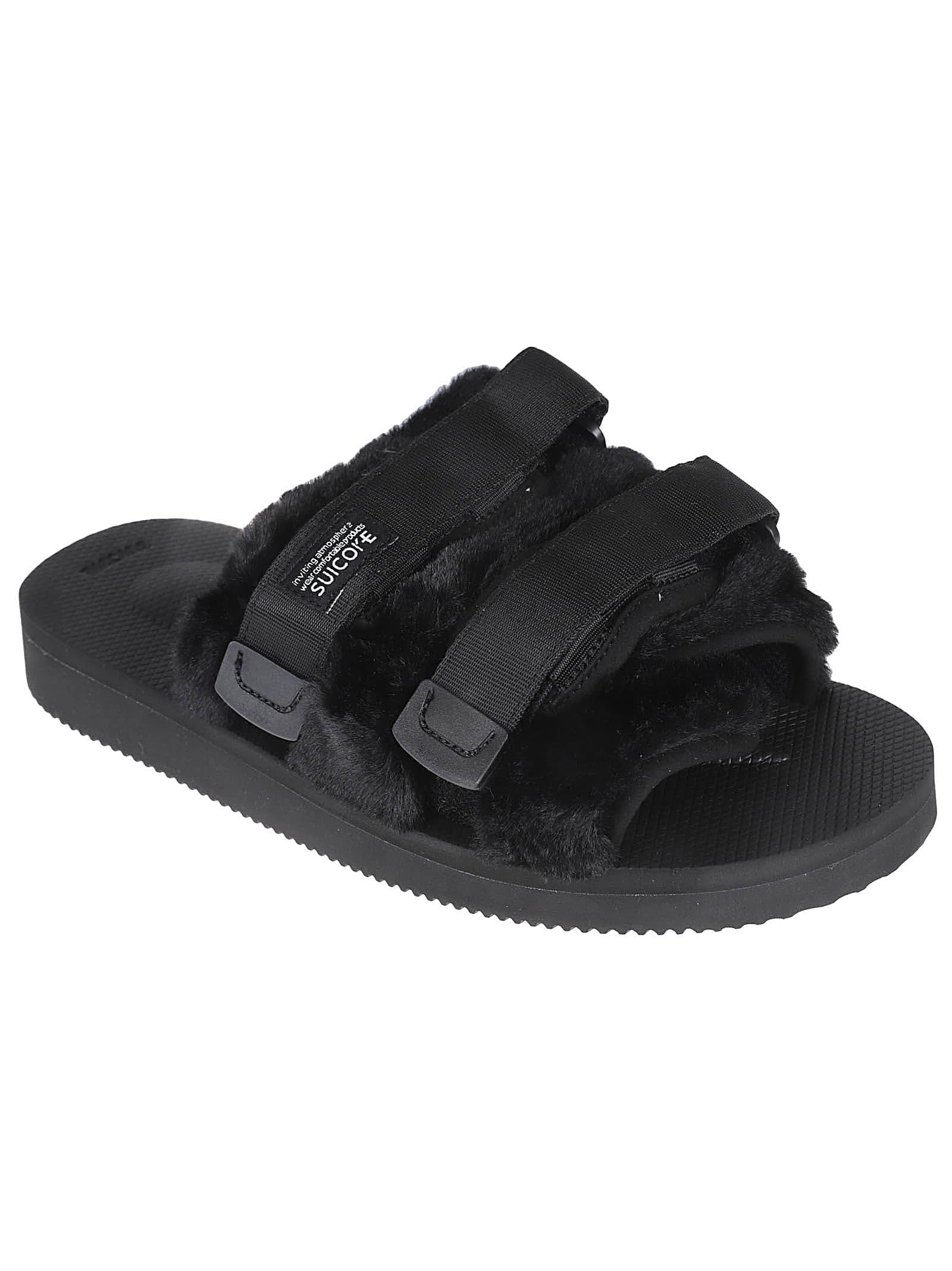 Shop Suicoke Double Velcro Detail Logo Sandals In Black