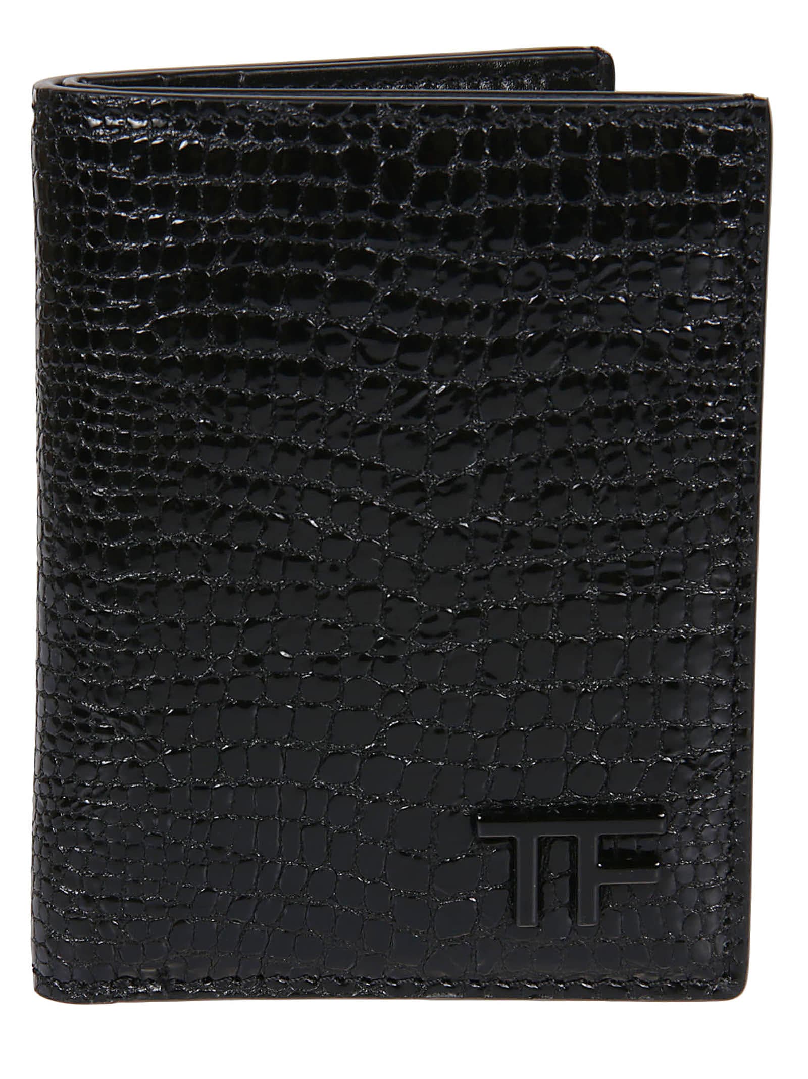 Shop Tom Ford Printed Lizard Folding Credit Card Holder In Black