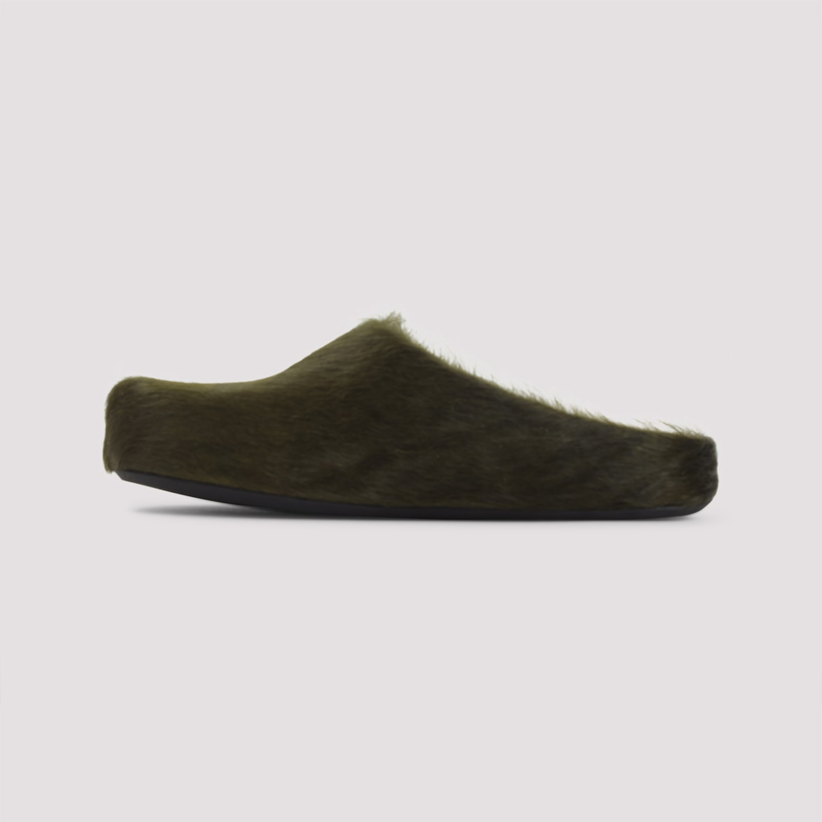 Marni Deep Sage Calf Hair Fussbett Sabot Mules In Black