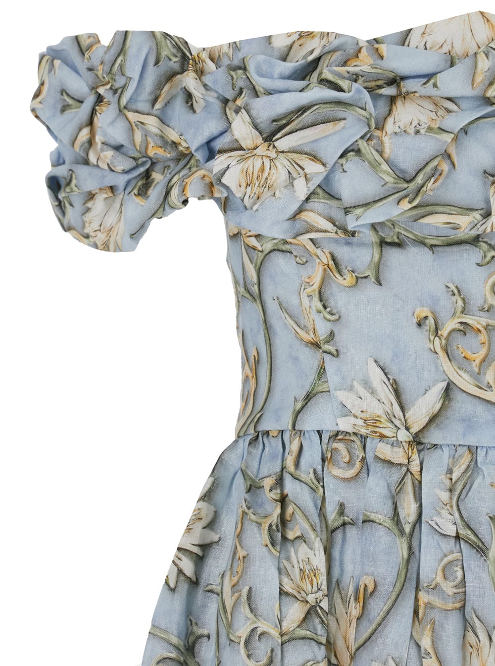 AGUA BY AGUA BENDITA ESPLIEGO BLUE LONG DRESS WITH ALL-OVER PRINTED FLORAL MOTIF IN LINEN WOMAN