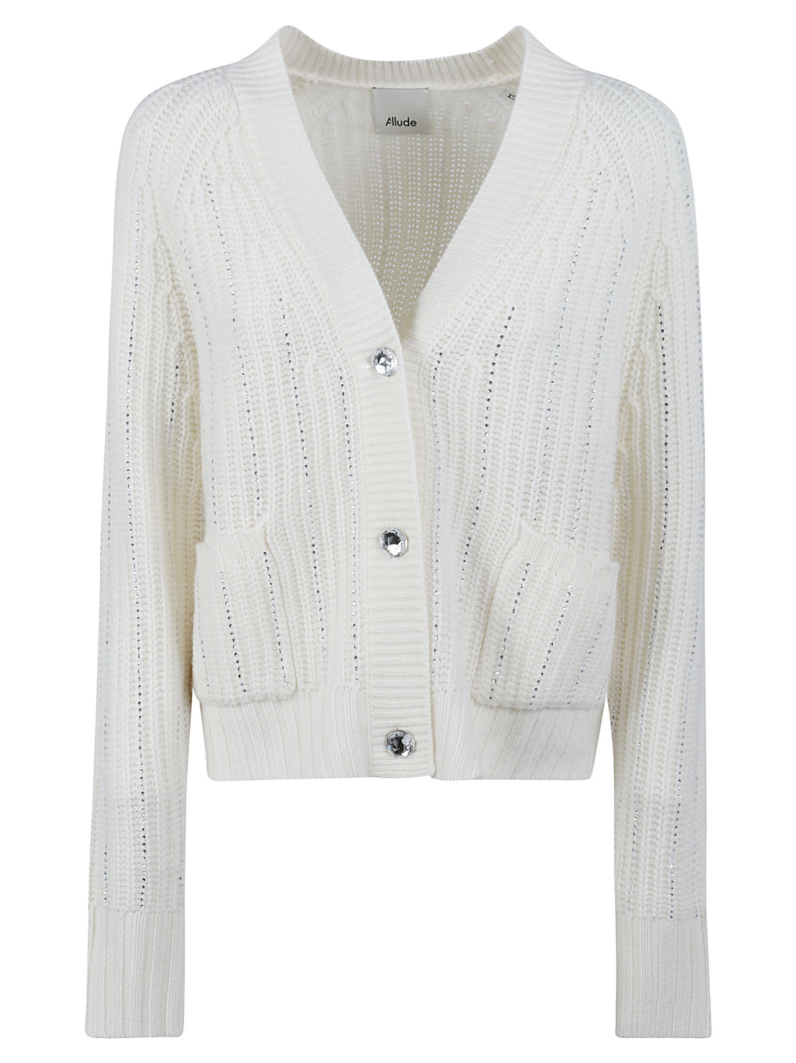 Shop Allude Crystal Embellished Knit Cardigan In White