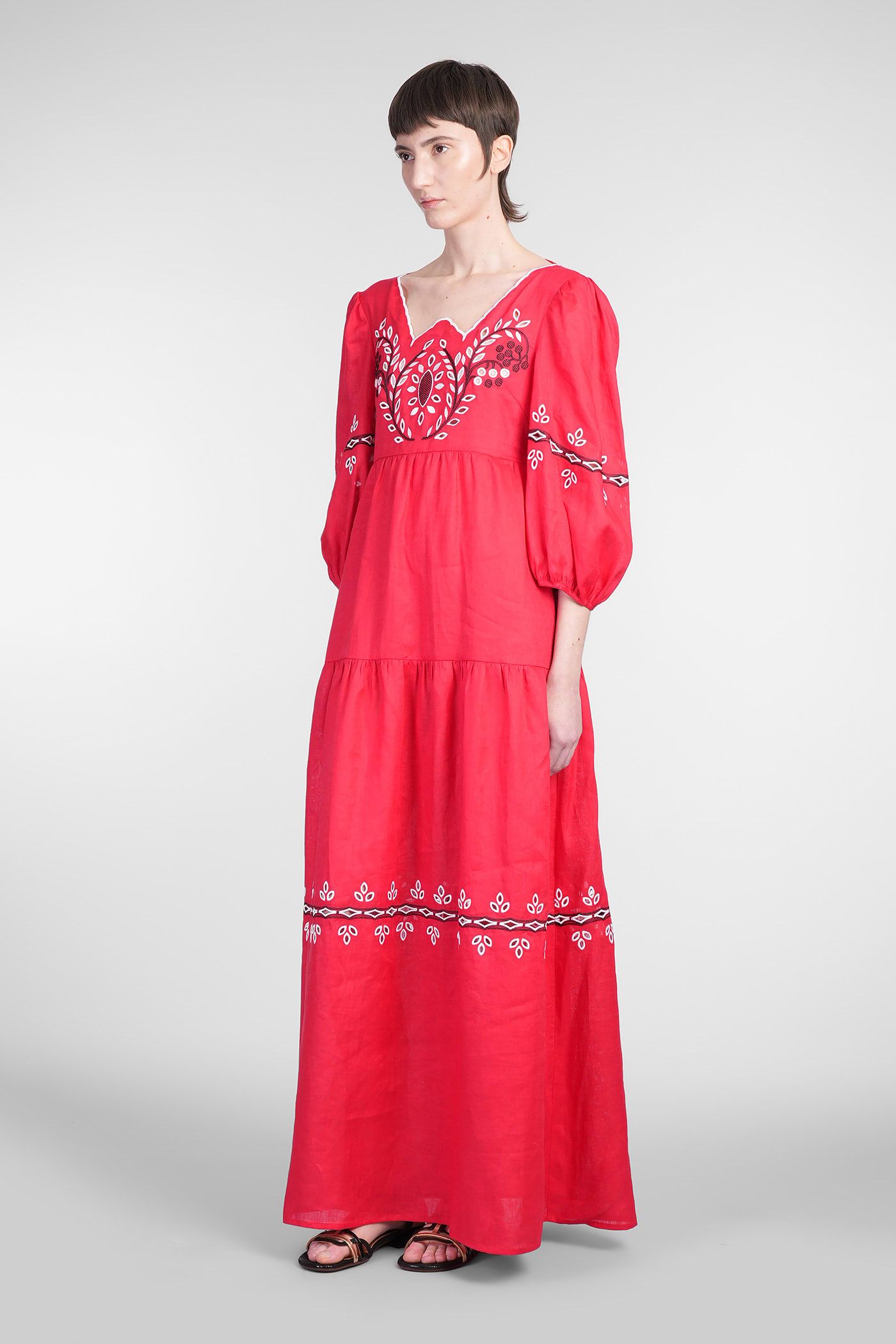 Holy Caftan Adelasia Dress Woman In Red Linen