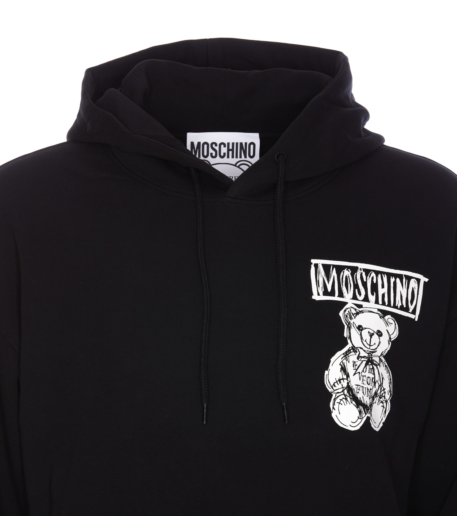 Shop Moschino Draw Teddy Bear Hoodie In Black