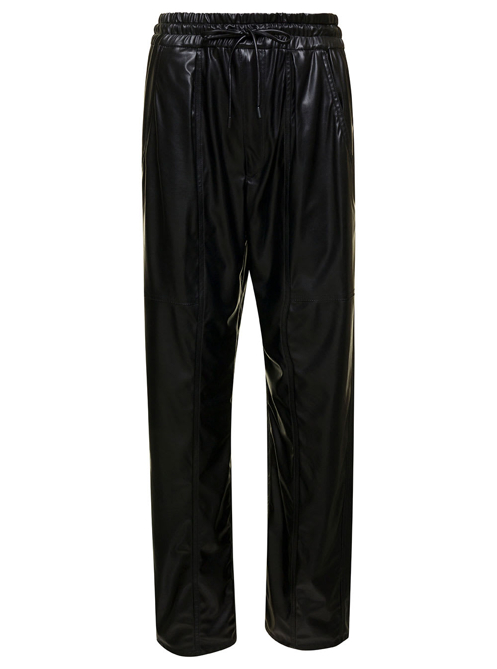 Shop Marant Etoile Brina Black Pants With Drawstring Closure In Shiny Faux Leather Woman