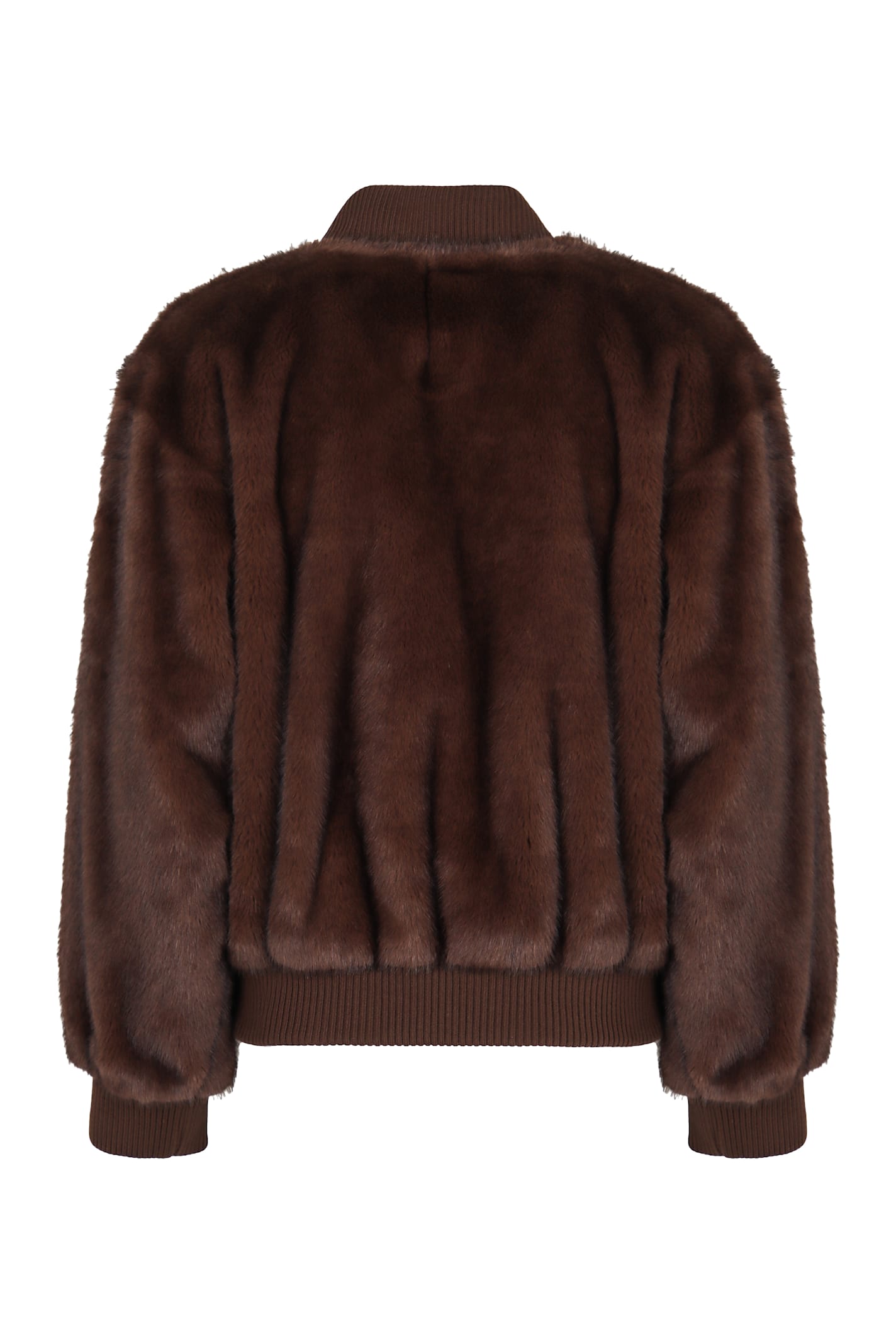 P.a.r.o.s.h . Faux Fur Bomber Jacket With Textured Appearance And Ribbed Details In Brown