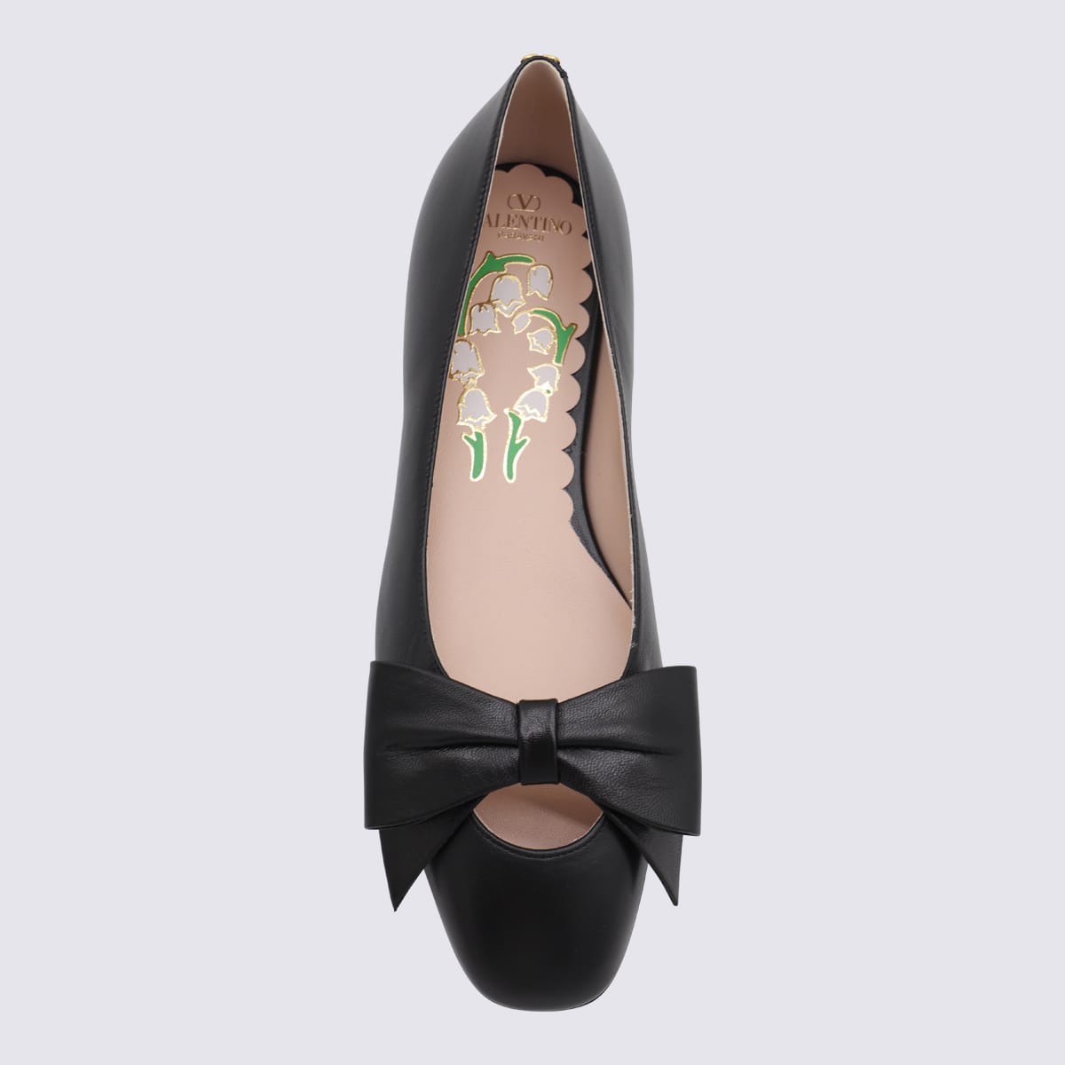 Valentino Leather Ballerinas With Iconic Bow Detail In Black