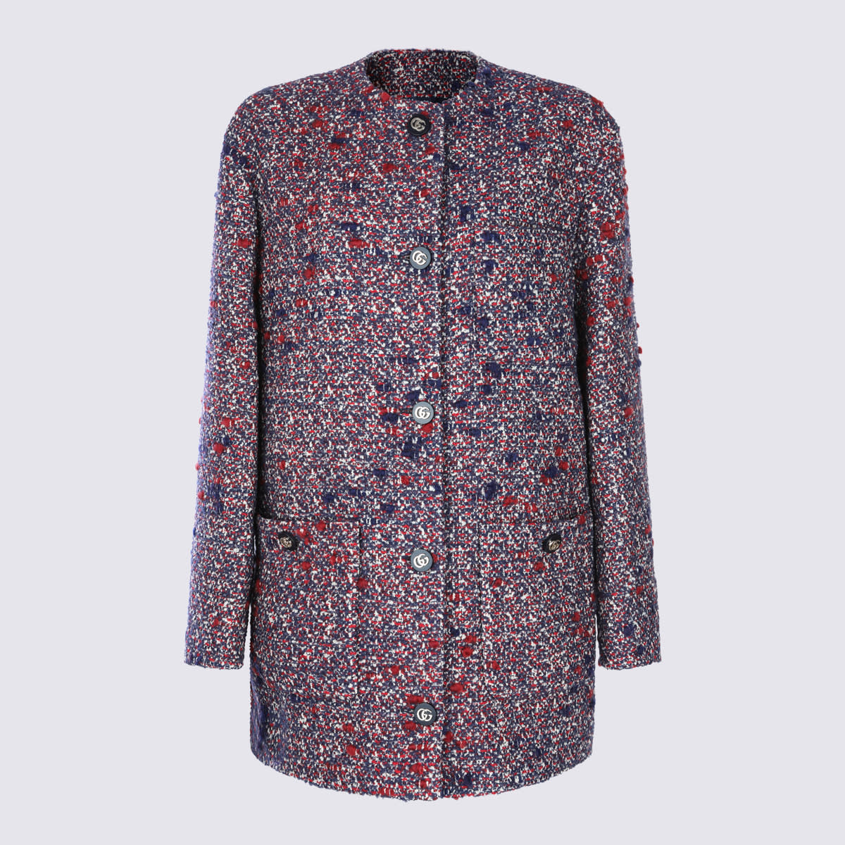 Gucci Womens Blue Red Mc Boucle-texture Round-neck Wool-blend Jacket In Purple