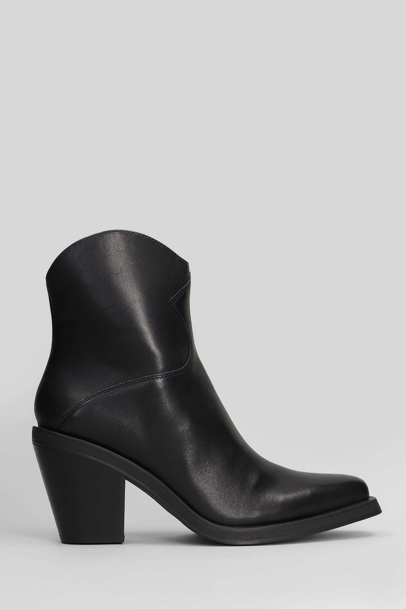 Ash Judy Texan Ankle Boots In Black Leather In Black