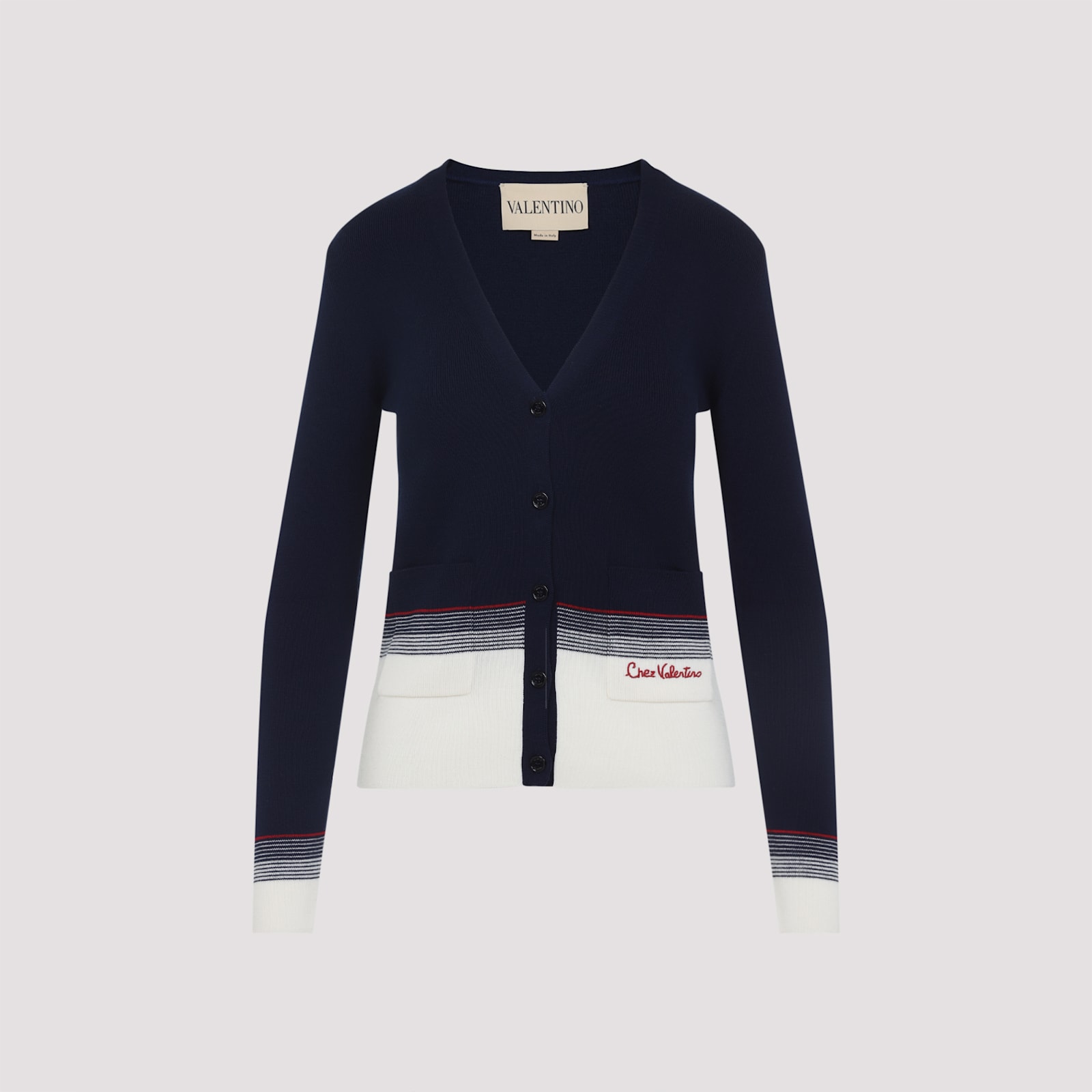 Valentino V-neck Cardigan With Contrast Hem In Blue