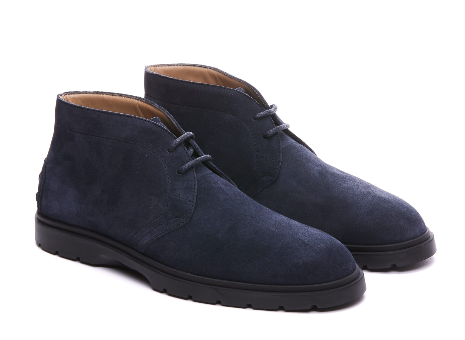 Shop Tod's Suede Lace Up Boots In Navy