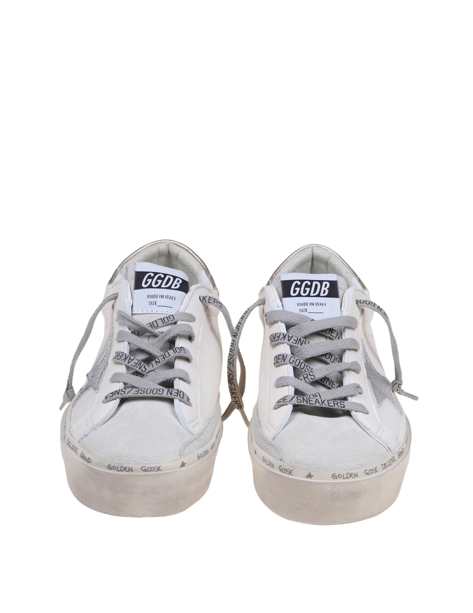 Shop Golden Goose Hi Star Sneakers In White/platinum Leather And Suede In White/ice