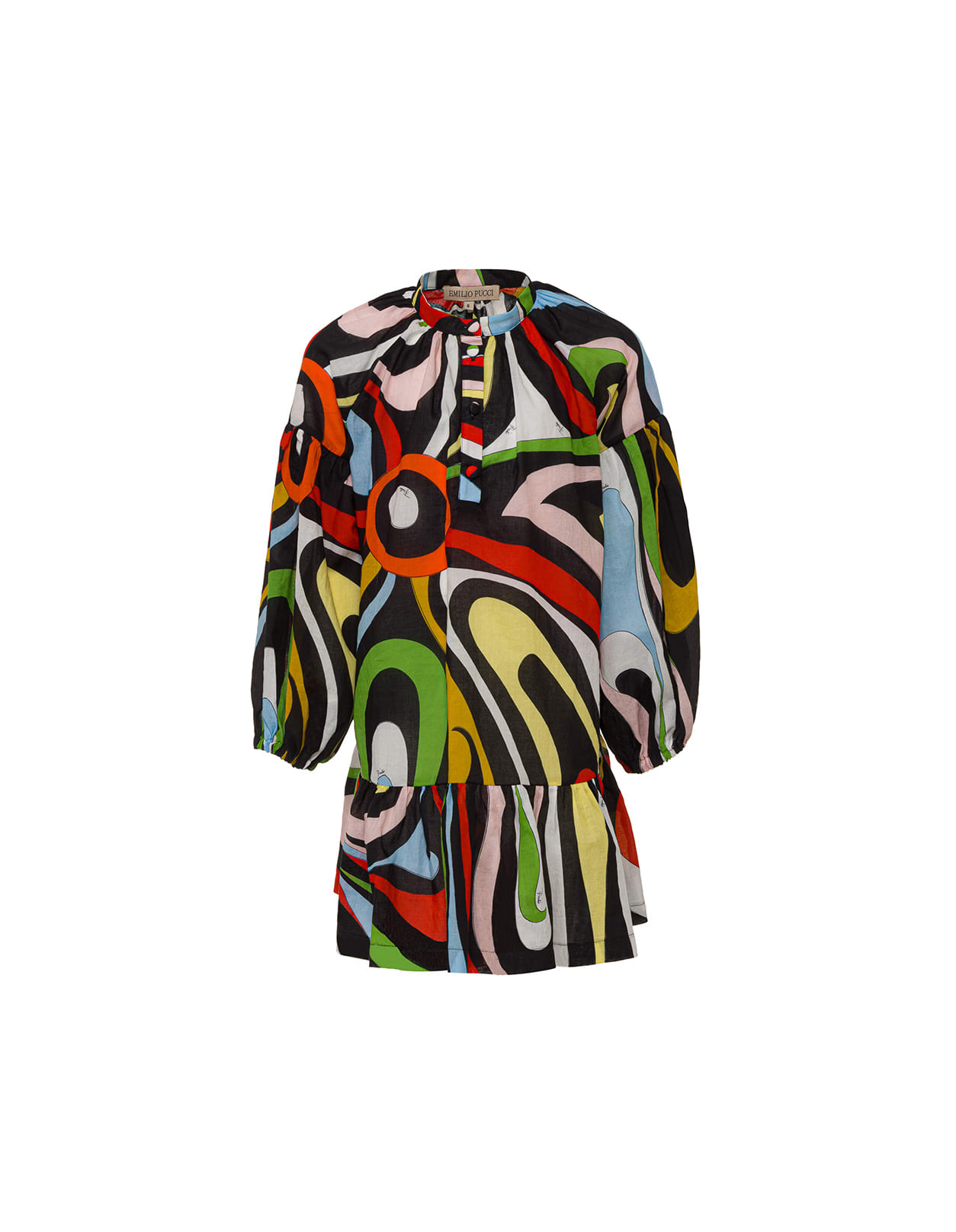 Emilio Pucci Kids' Black Long Sleeve Dress With Marble Print In Multicolore