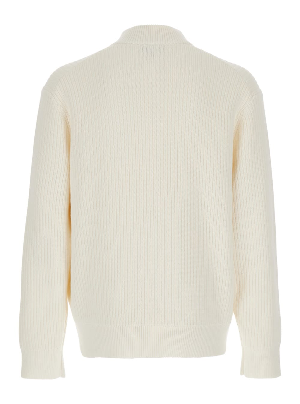 Theory White Jacket With Mandarin Collar And Two Front Zipped Pockets In White