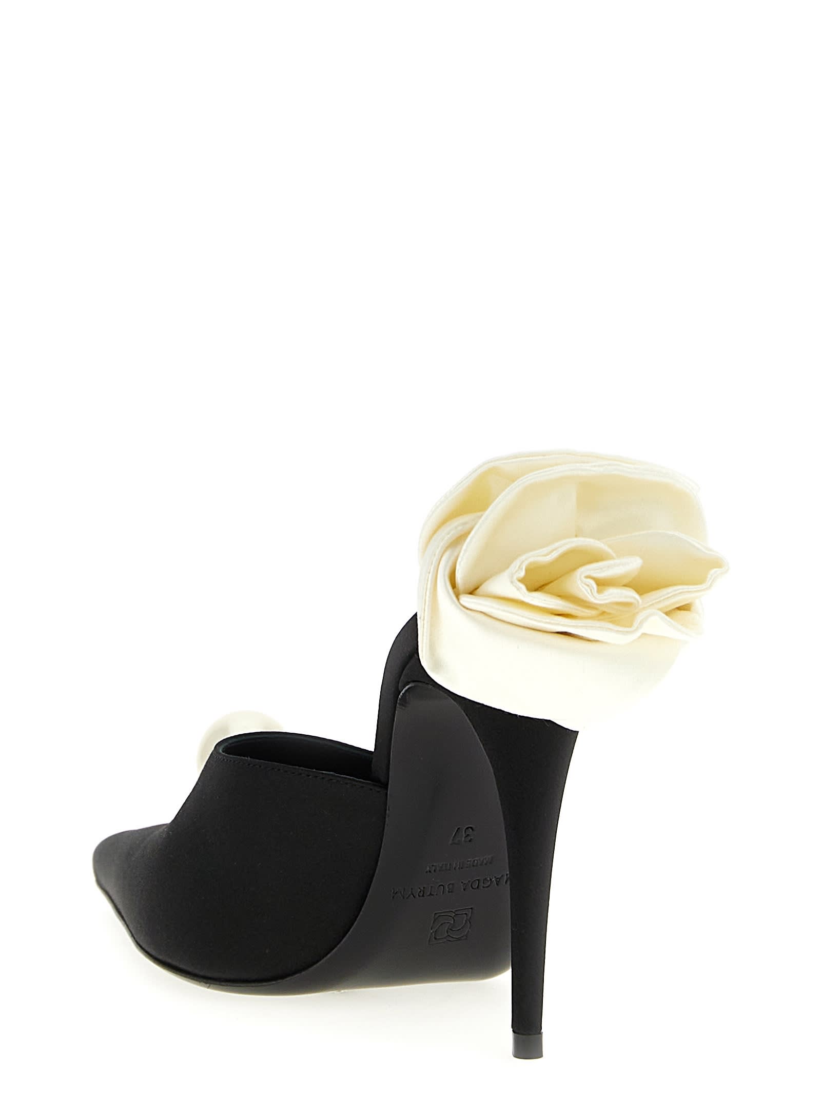 Magda Butrym Pearl Embellished Floral Pointed Toe Mules In Black