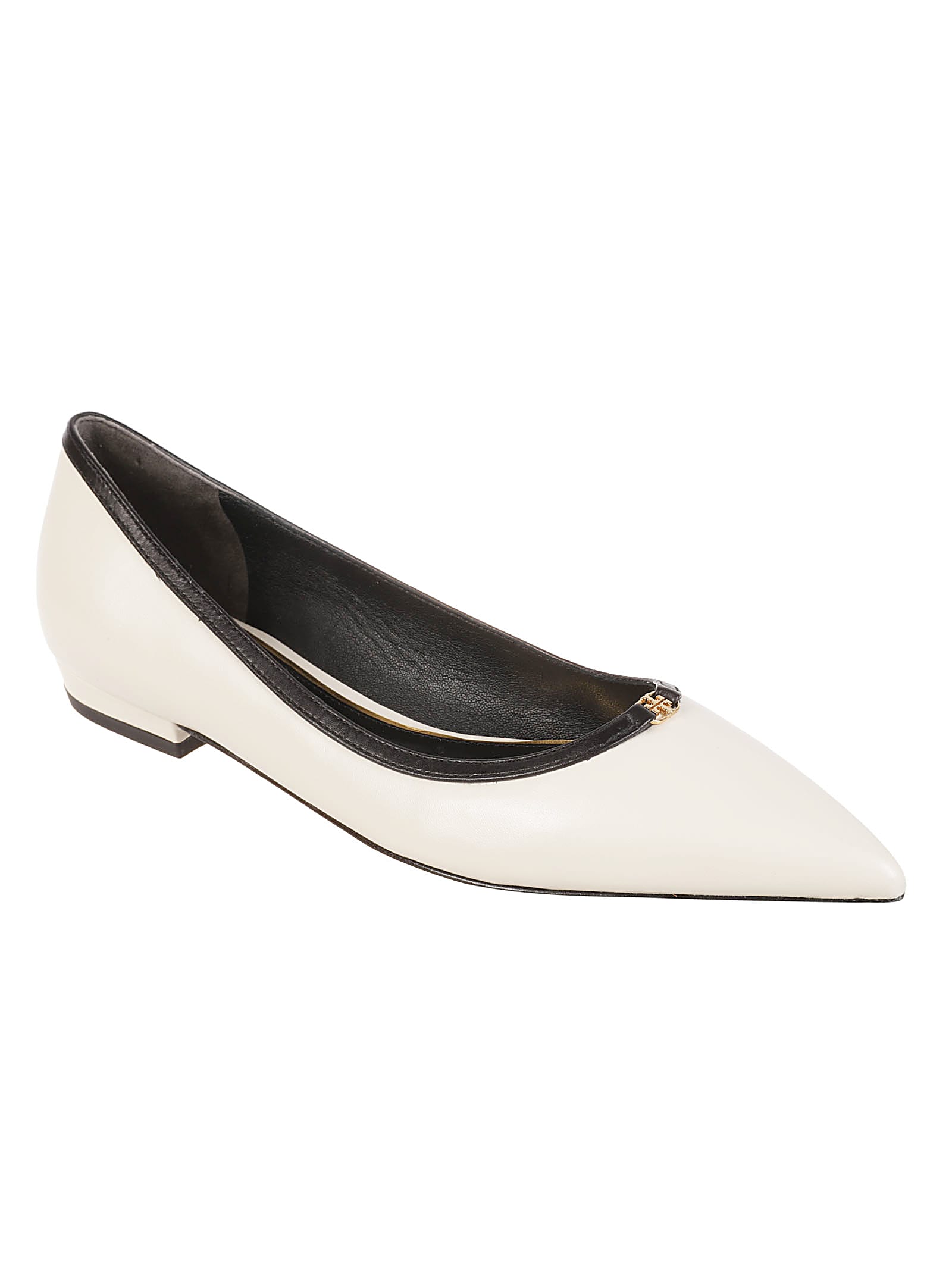 Shop Tory Burch Double T Buckle Pointed Toe Ballerinas In Perfect Black