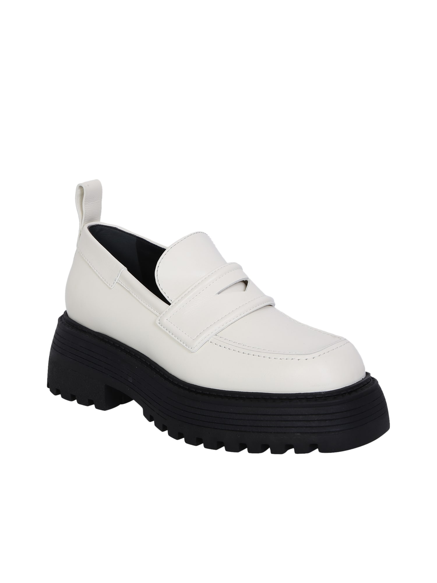 3juin Sofia Track Sole Leather Ivory Loafers In White