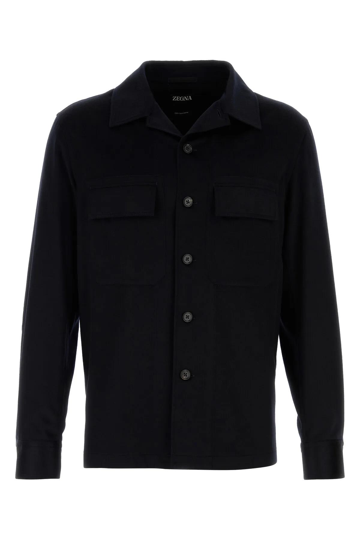 Shop Zegna Midnight Blue Cashmere Shirt