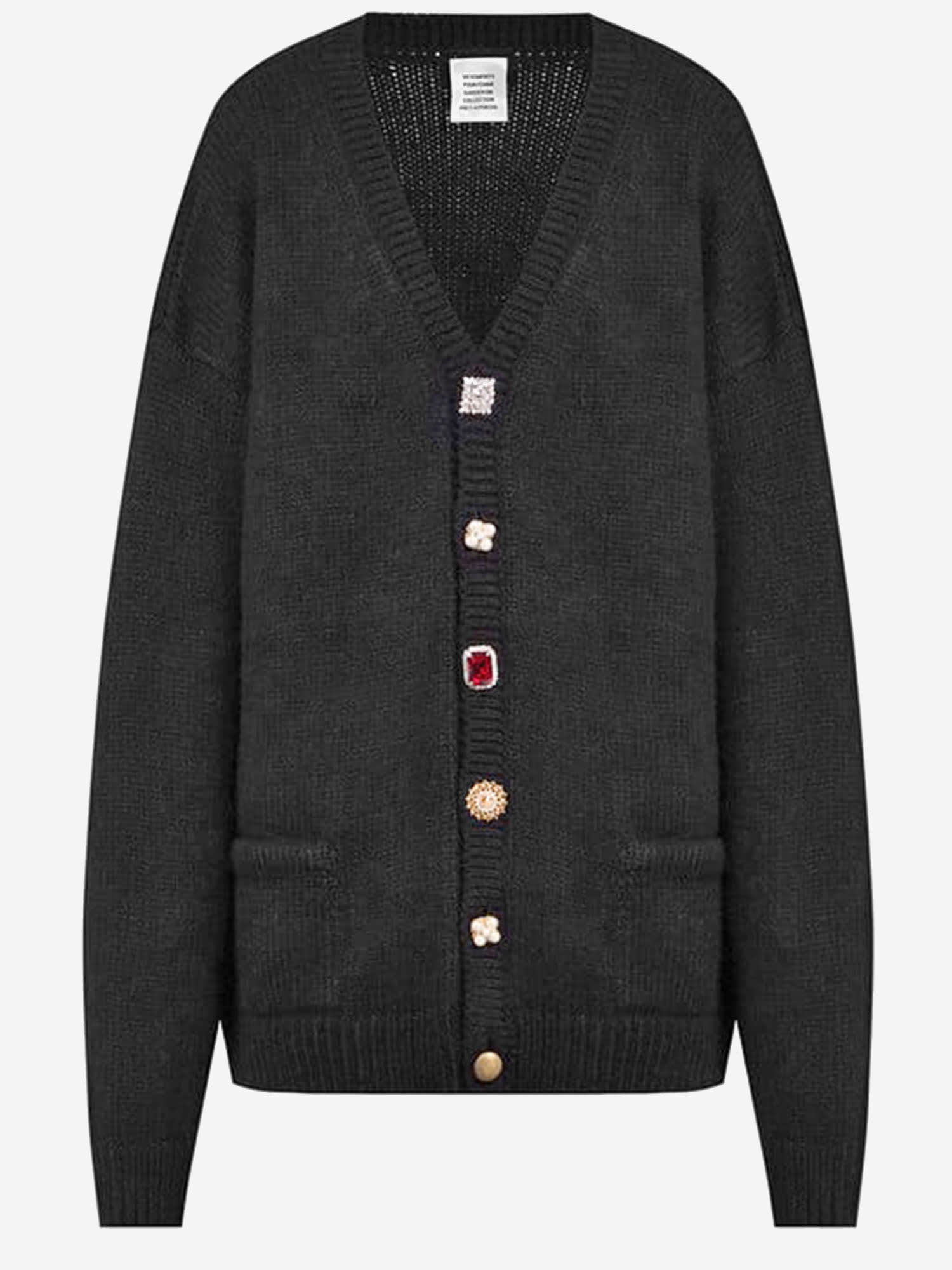 Vetements Alpaca And Wool Cardigan With Mismatched Buttons In Black