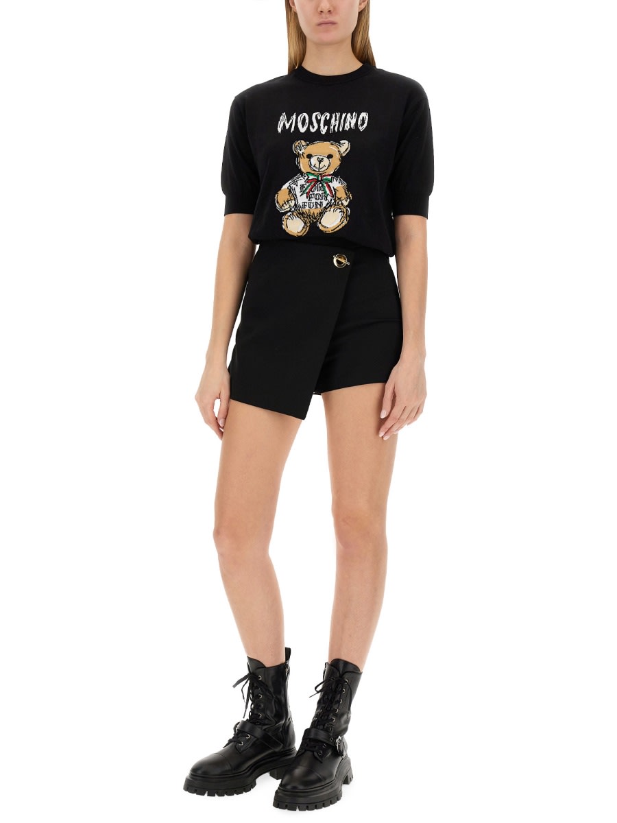 Shop Moschino Jersey With Logo In Black