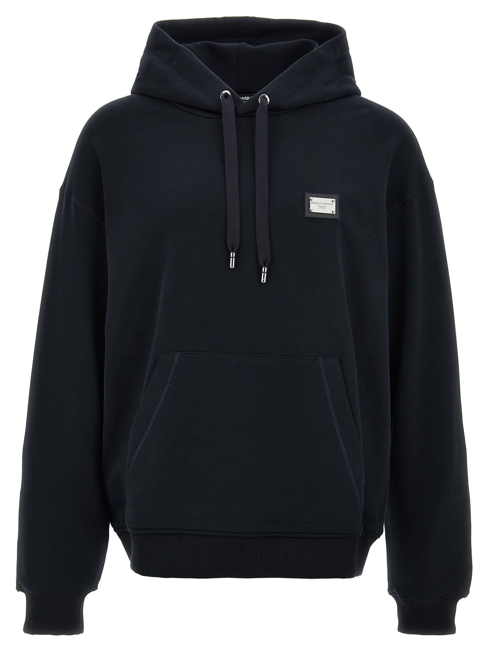 Shop Dolce & Gabbana Logo Plaque Hoodie In Blu