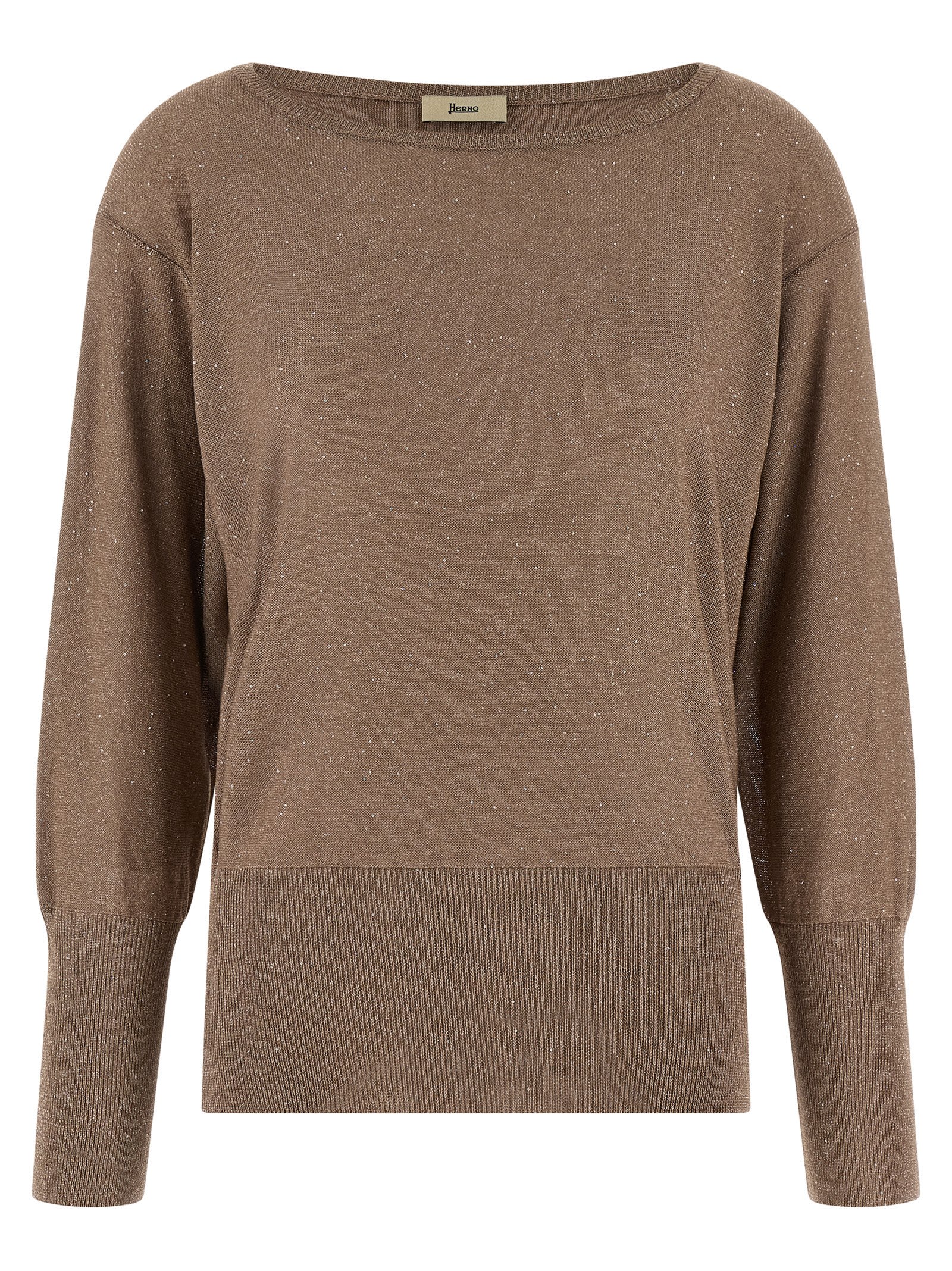 Herno Lamé And Sequin Yarn Sweater In Brown