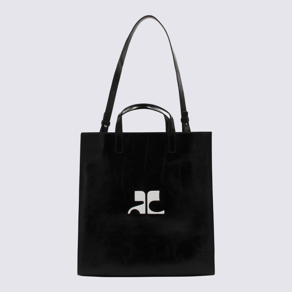 Shop Courrèges Black And White Leather Handle Bag