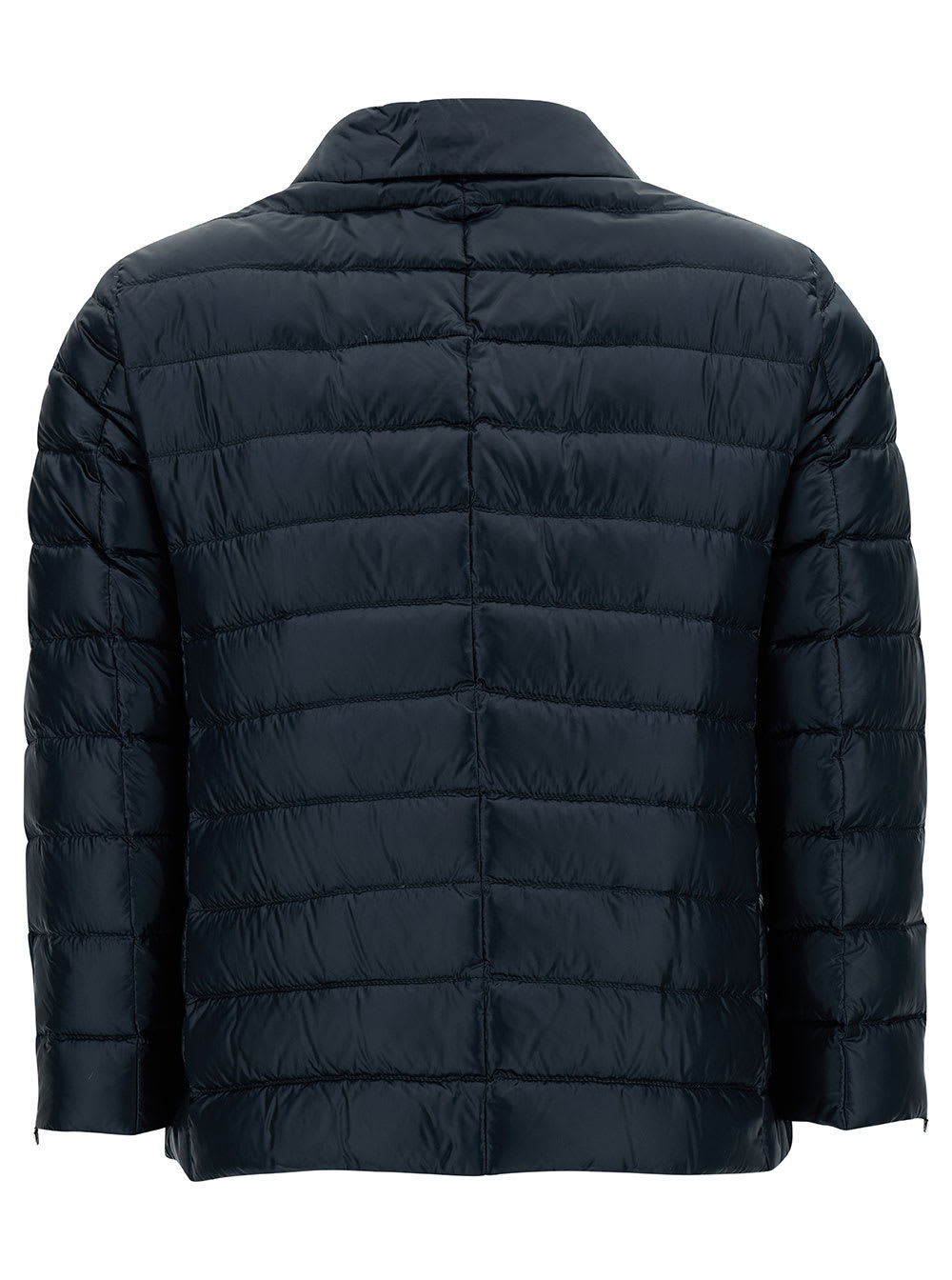 Shop Herno Blue Down Jacket With Collar And Branded Buttons In Polyamide Woman