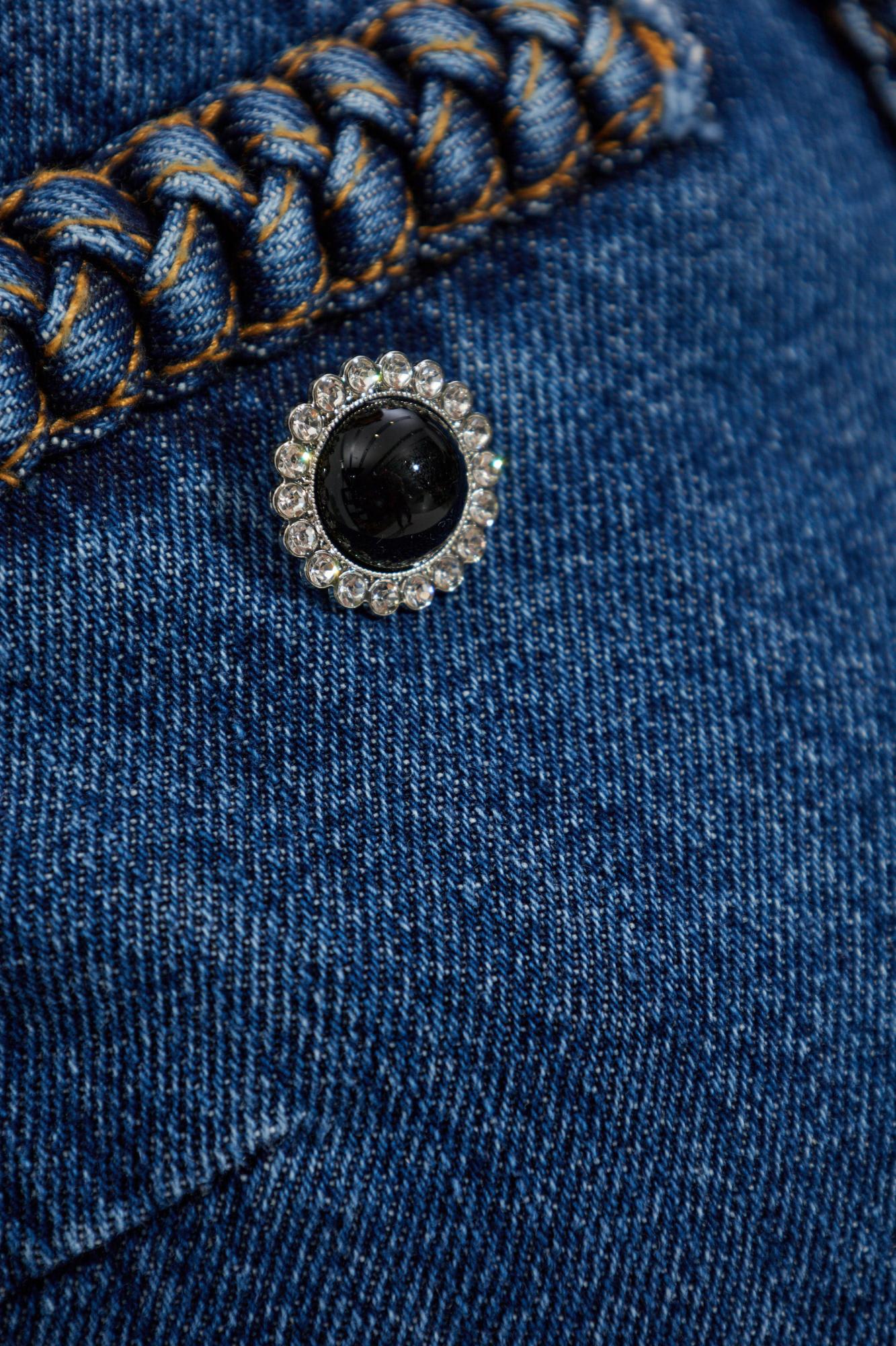 Self-portrait Braided-trim Denim Jacket In Blue