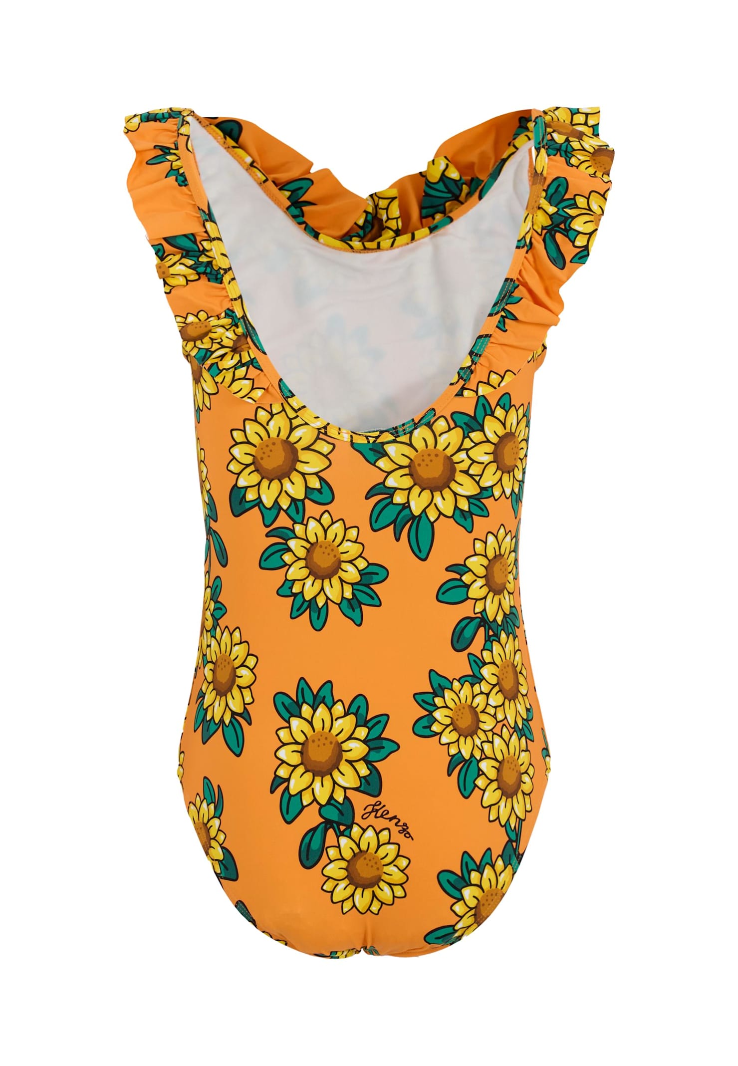 Kenzo Orange Swimsuit For Girl With Sunflower In Orange