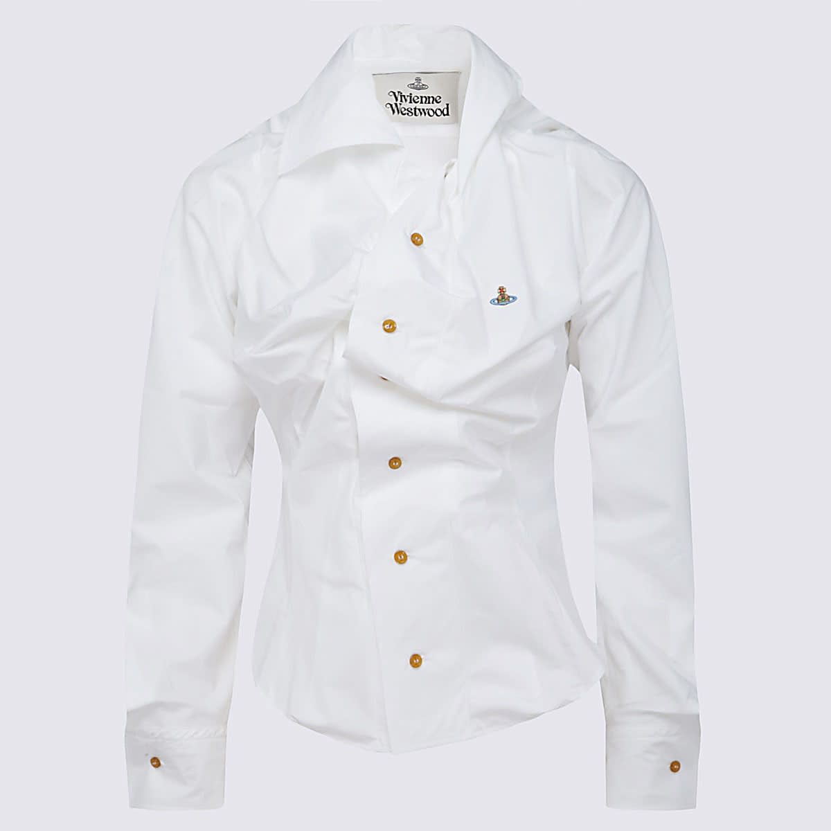 Vivienne Westwood Distorted Silhouette White Cotton Shirt With Asymmetrical Hem In White