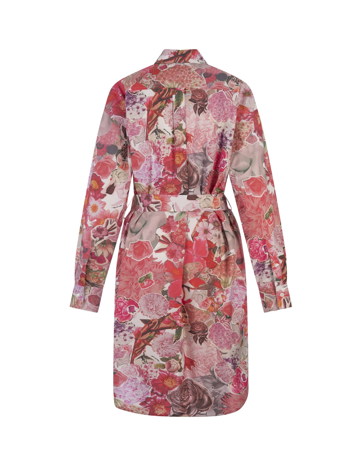 Shop Marni Pink Short Shirt Dress With Flower Requiem Print