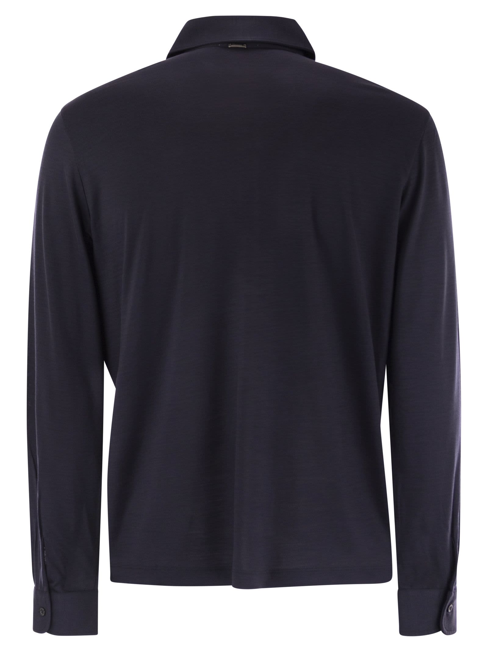 Herno Resort Polo Shirt In Soft Wool Knit In Blue