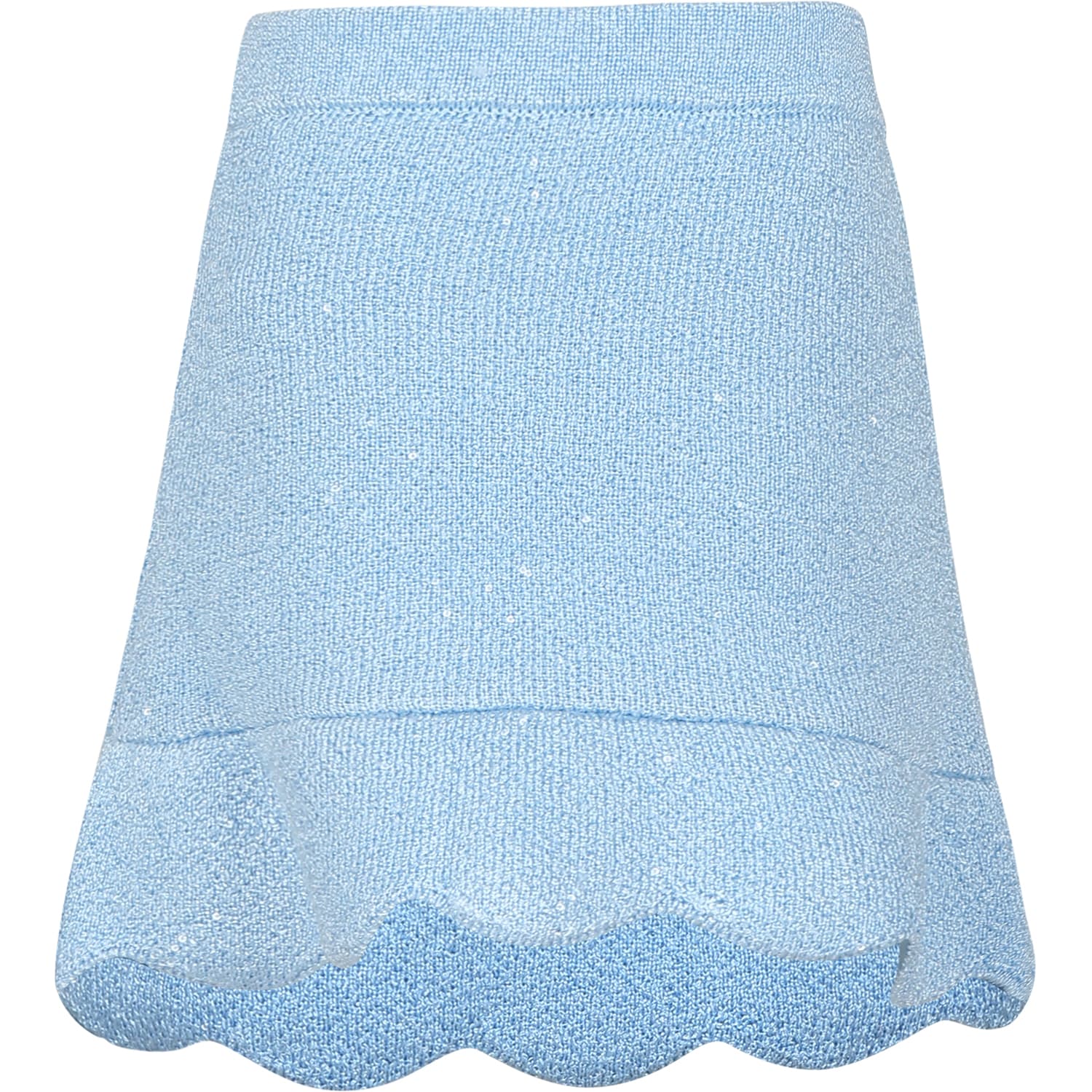 Shop Self-portrait Elegant Sky Blue Knit Skirt For Girl With Sequins In Light Blue