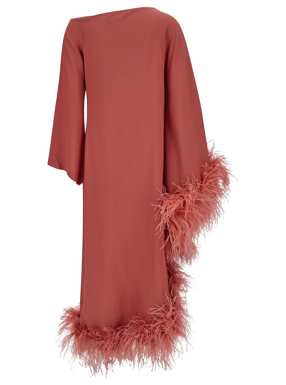 Shop Taller Marmo Salmon Pink Dress With Tonal Feather Trim In Acetate Blend Woman