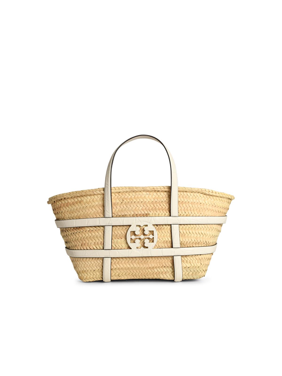 Tory Burch Ella White Basket Straw Shopping Bag In White