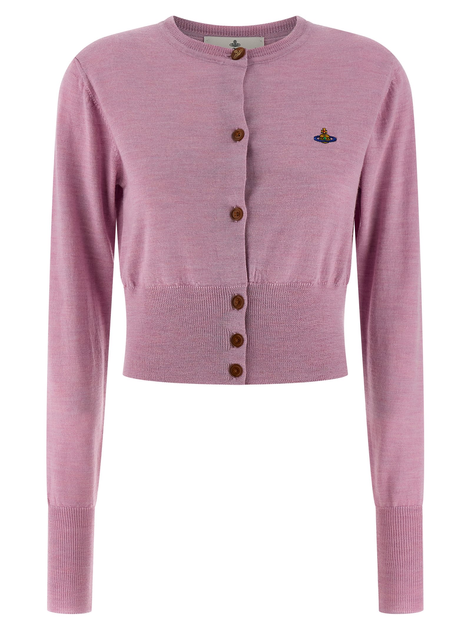 Vivienne Westwood Long Sleeve Cardigan With Ribbed Cuffs And Crew Neck In Pink