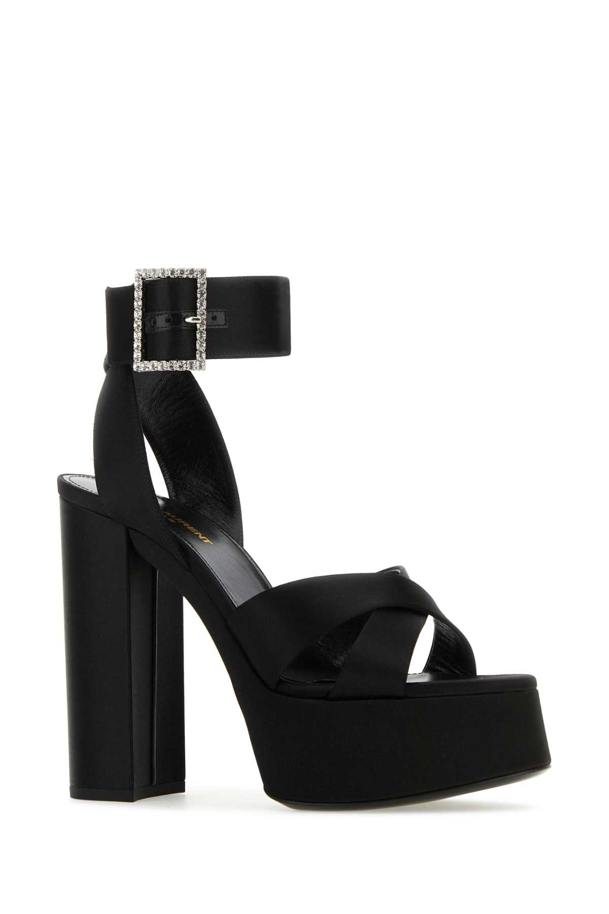 Shop Saint Laurent Black Satin Bianca Sandals In Nero