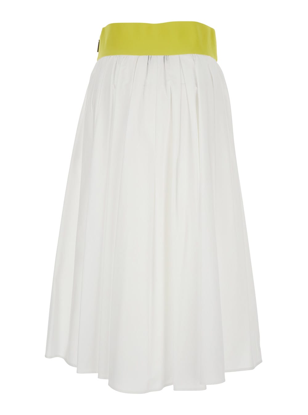 MSGM WHITE SKIRT WITH CONTRASTING WAIST AND PLEATED DETAILS IN FABRIC WOMAN