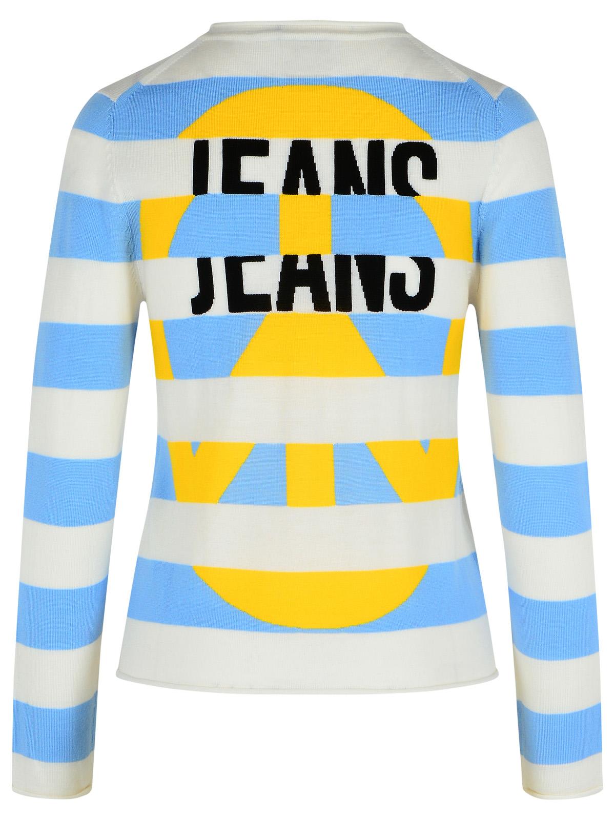 Moschino Jeans Multicolor Virgin Wool Sweater In Blue