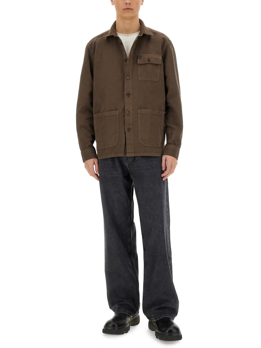Fay Coffee Brown Overshirt With Multiple Pockets In Brown