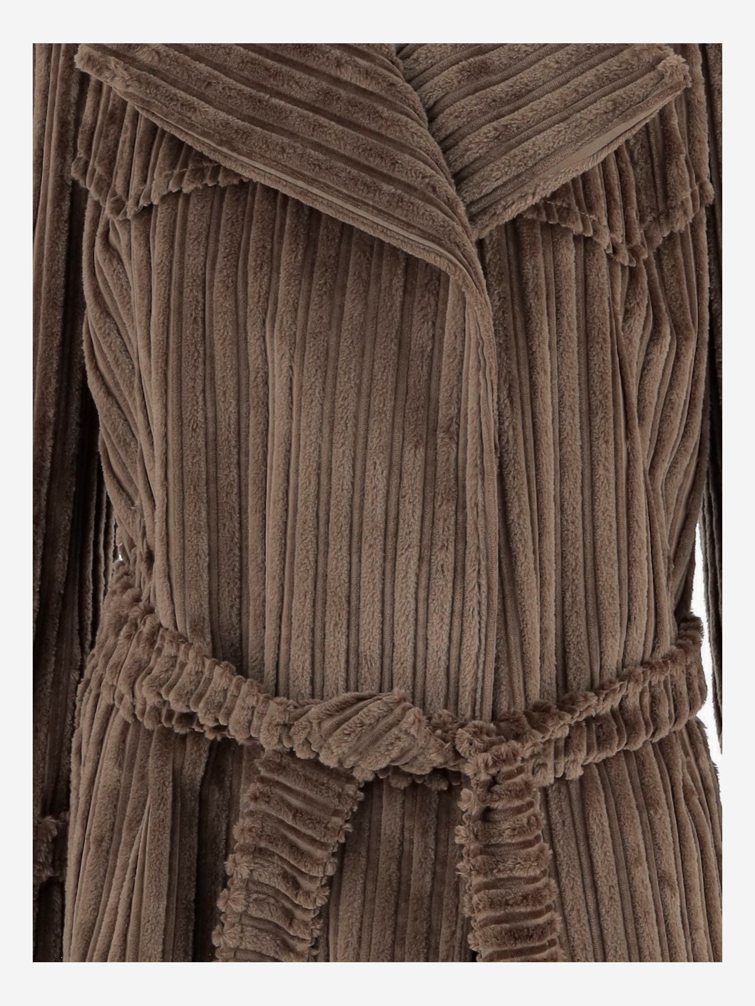 Tagliatore Ribbed Velvet Coat With Belt In Brown