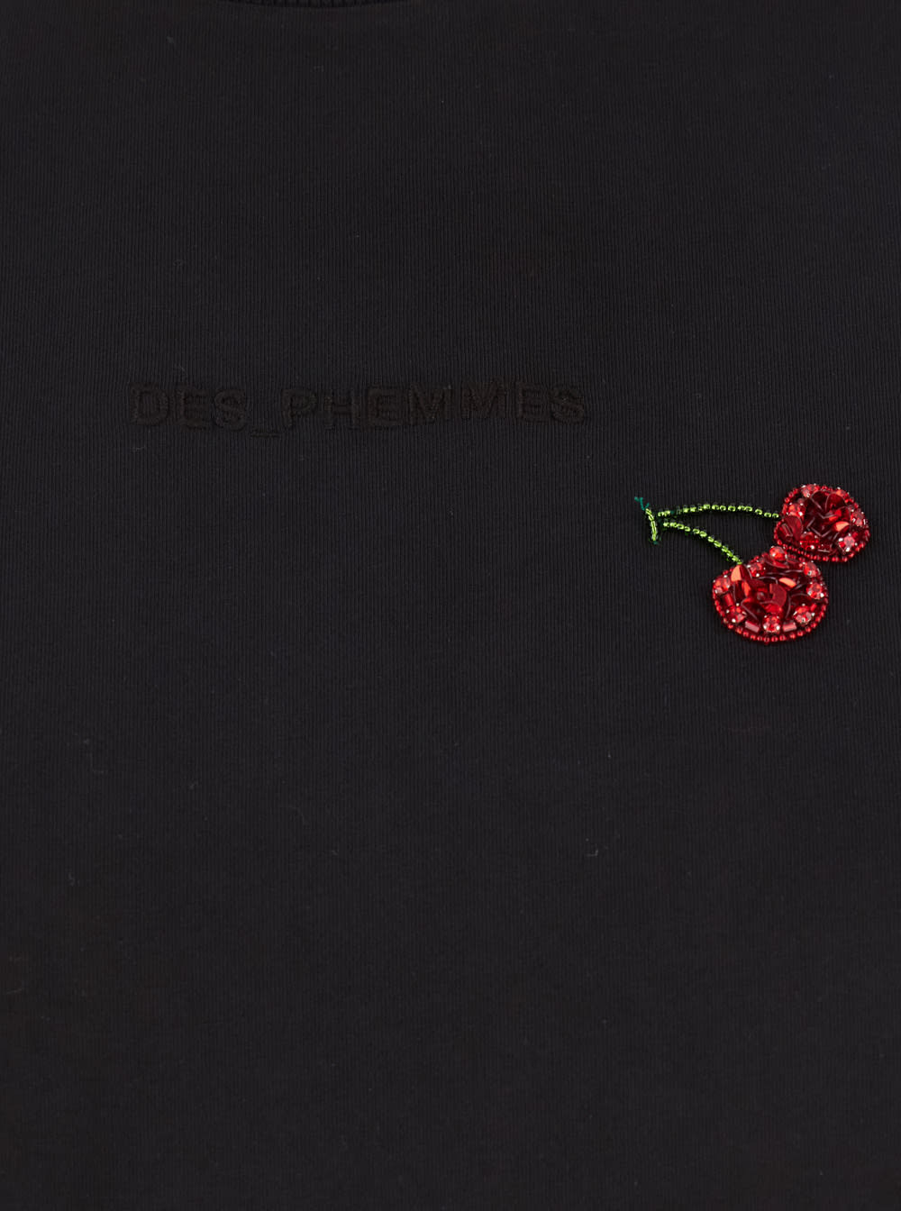 Shop Des Phemmes Black T-shirt With All-over Sequined Cherry Decorations In Cotton Woman