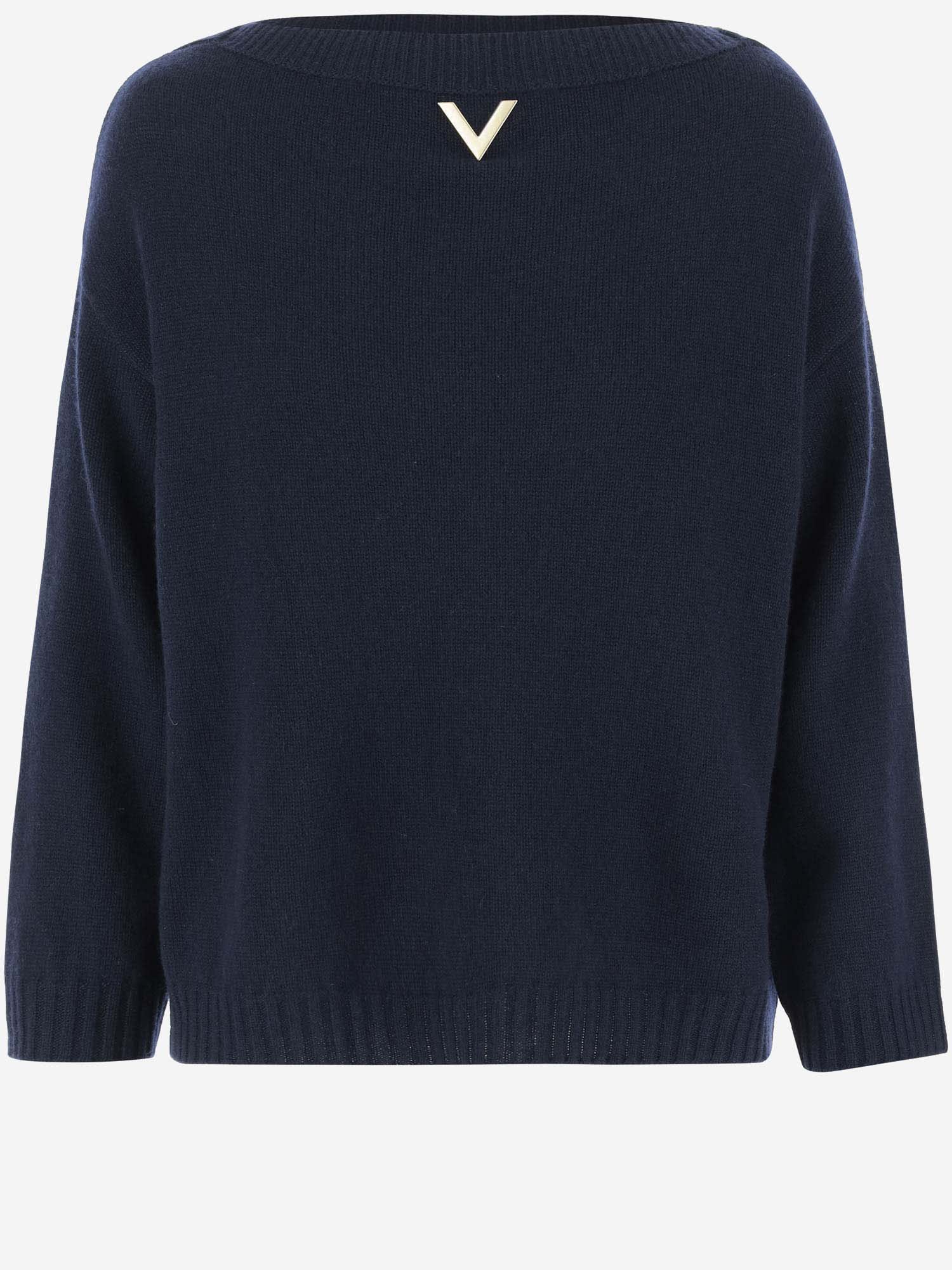 Shop Valentino Cashmere Sweater With Logo In Blue