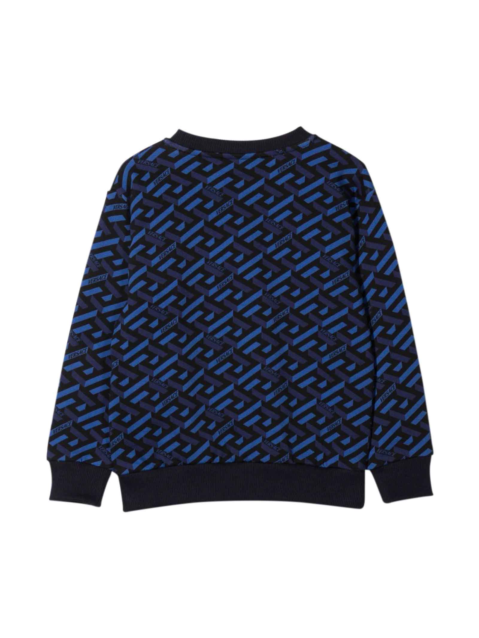 Shop Versace Blue Sweatshirt With Frontal Print Kids In Blu/azzurro